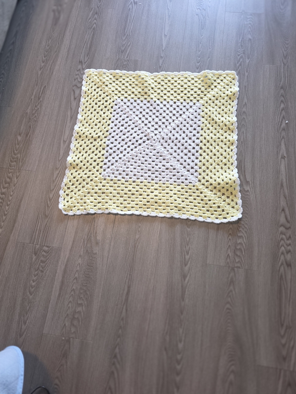 Handmade Crochet Square Throw in Yellow and Cream
